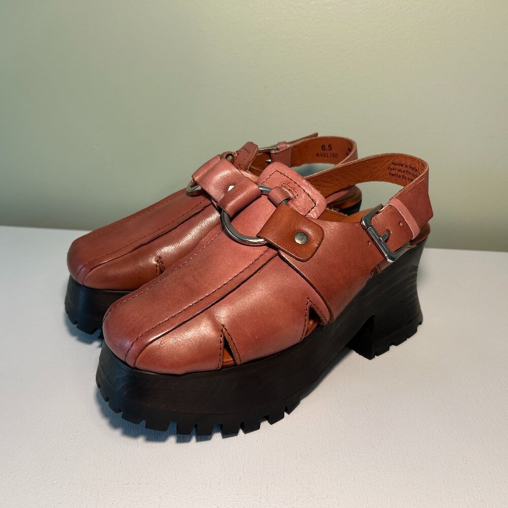 Free People Pink Leather Mules with Black Soles